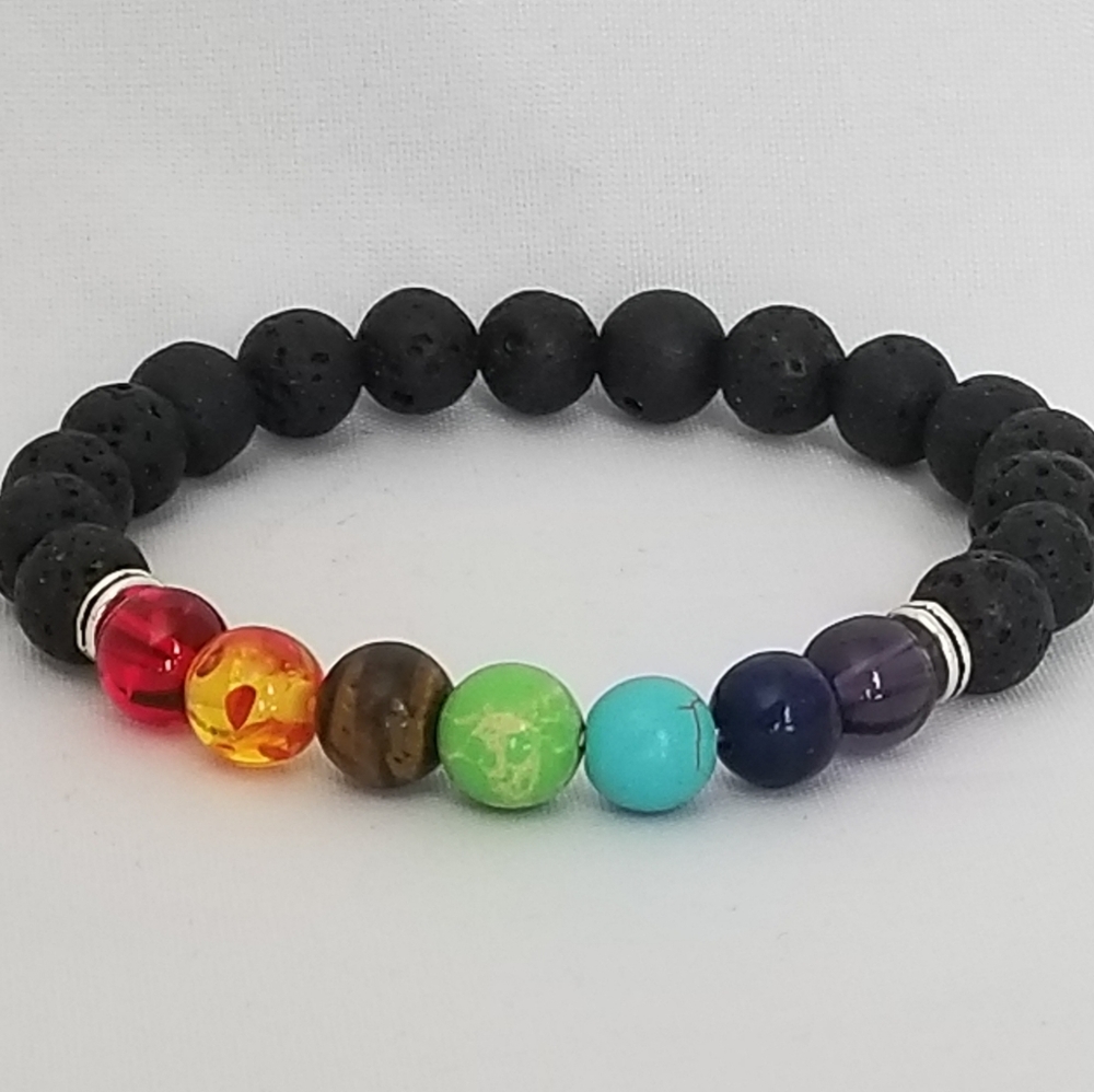 7 Chakra Natural Crystals Lava Stone Bracelet